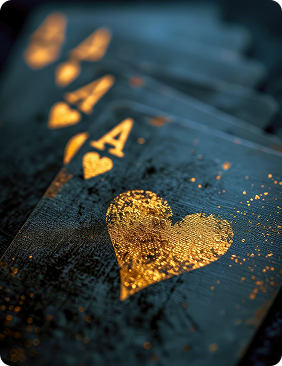 Playing cards with a gold heart motif